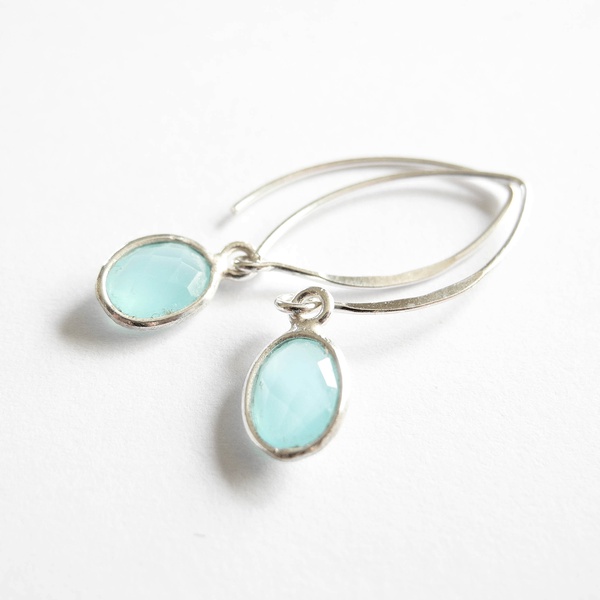 Creolen Oval Chalcedony Aqua Silber