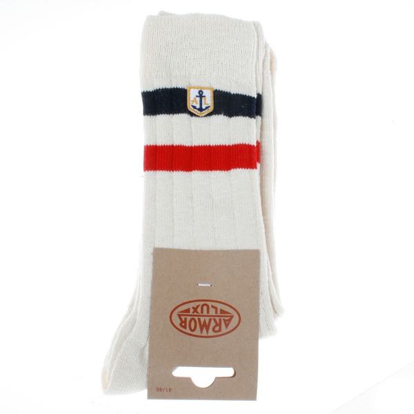 Herren Kniesocken Nature / Navy/ Rouge